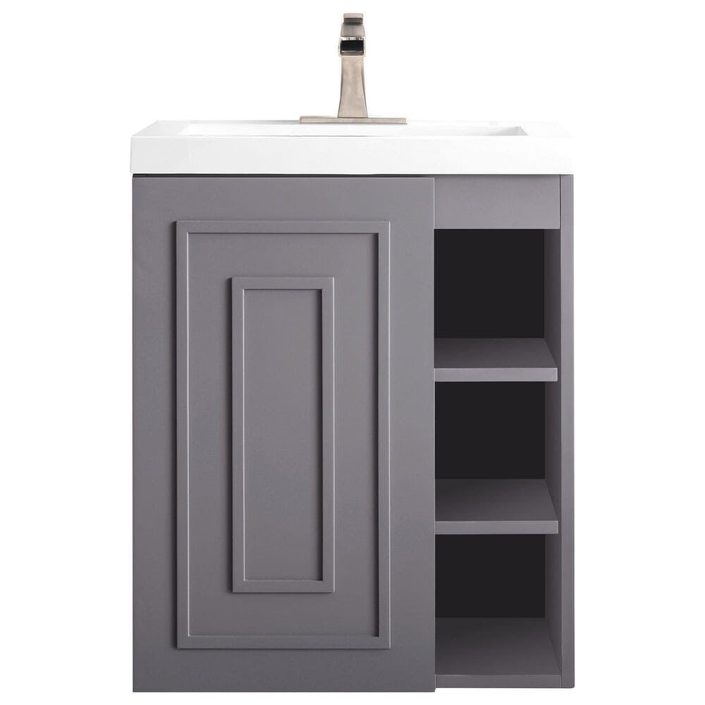James Martin Vanities Alicante 24" Single Bathroom Vanity in Grey Smoke with 5 cm White Glossy Resin Top and Rectangular Sink, , large