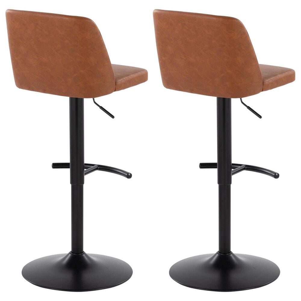LumiSource Toriano Swivel Adjustable Bar Stool with Camel Faux Leather Upholstery in Black (Set of 2), , large