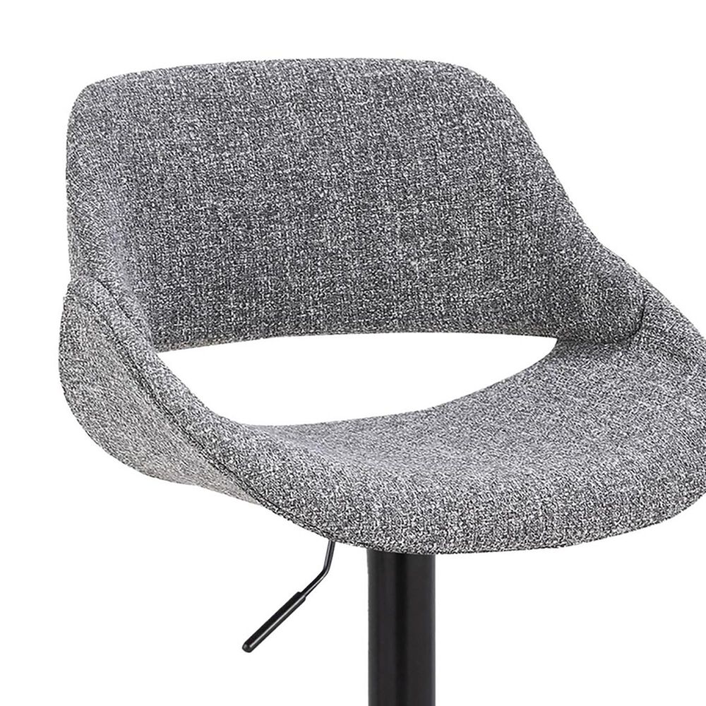 LumiSource Fabrico Swivel Adjustable Bar Stool with Grey Noise Fabric Upholstery and Rounded T Footrest in Black (Set of 2), , large