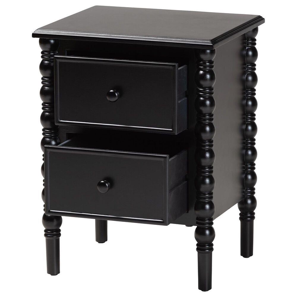 Baxton Studio Malinda 2-Drawer End Table with Spindle Legs in Black, , large