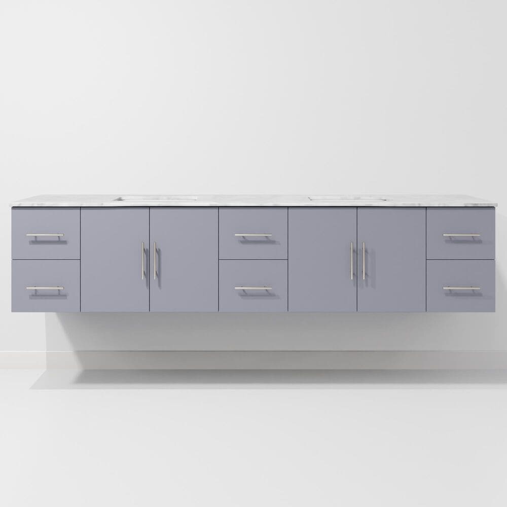 Lexora Home Geneva 84" Double Bathroom Vanity in Dark Grey with 2 cm White Carrara Marble Top and Rectangular Sinks, , large