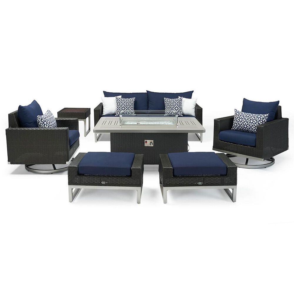 RST Brands Milo 7-Piece Patio Motion Fire Set with Navy Blue Cushion in Espresso, , large