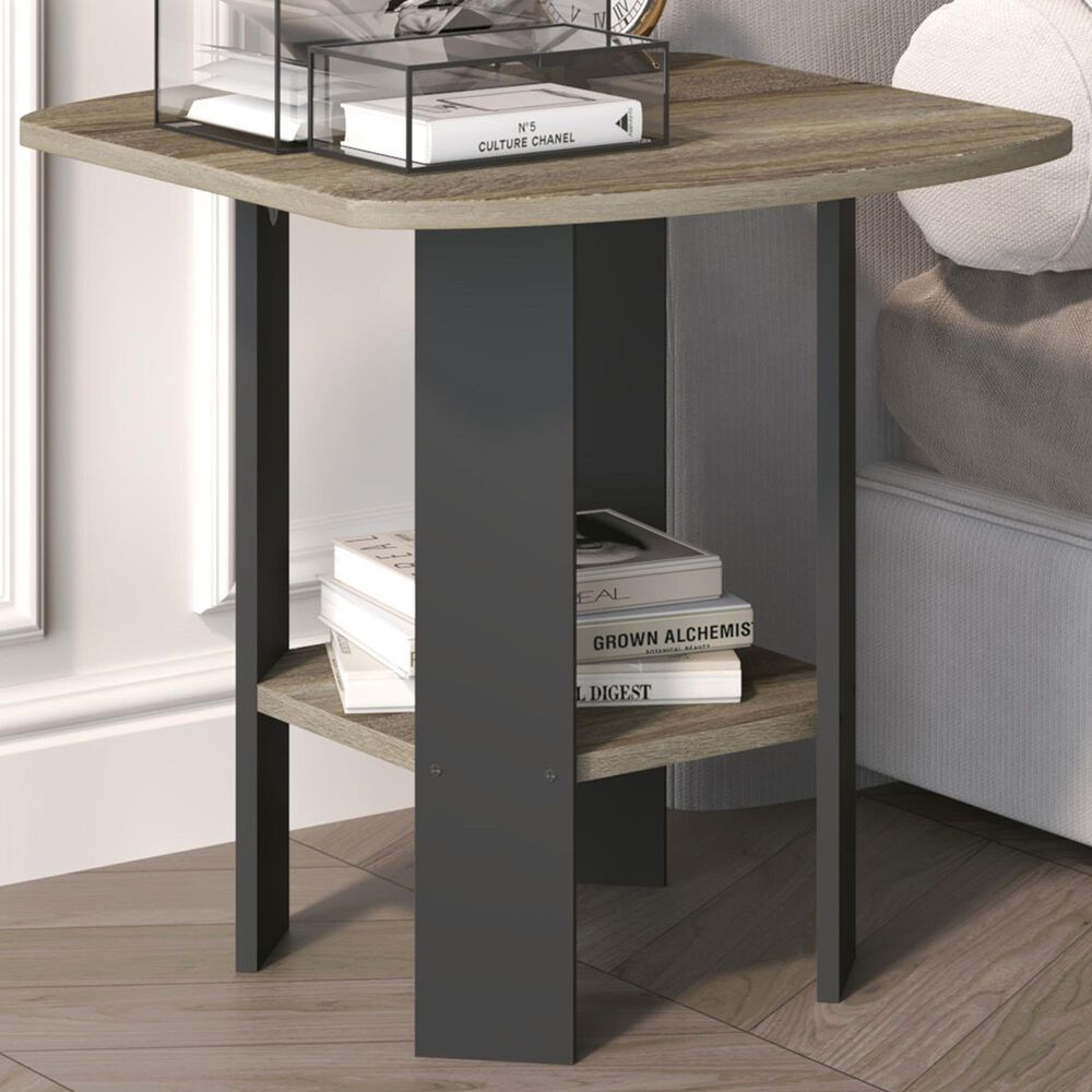 HOMLUX 1-Shelf End Table in French Oak and Black, , large
