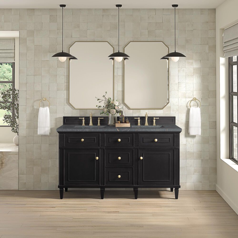 James Martin Vanities Lorelai 60&quot; Double Vanity in Black Onyx with 3 cm Parisien Bleu Quartz Top, , large