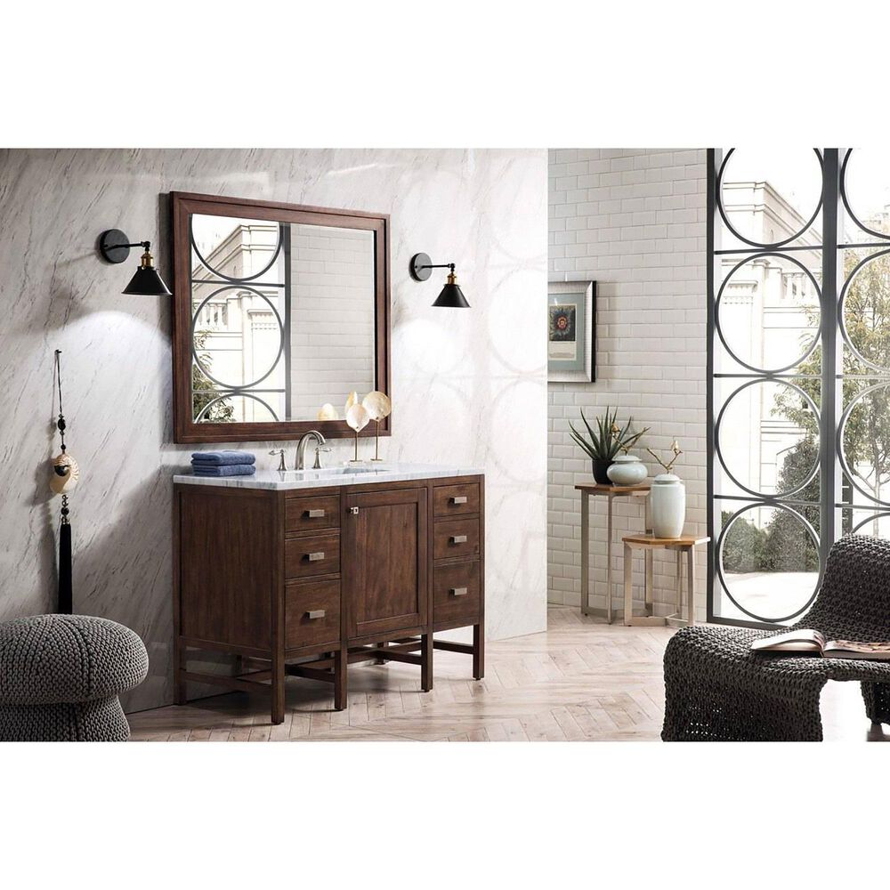 James Martin Vanities Addison 48" Single Vanity in Mid Century Acacia with 3 cm Carrara White Marble Top, , large