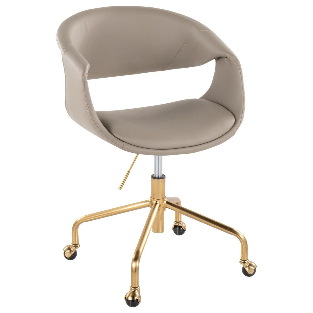 Lumisource Curvo Task Chair with Light Grey Cushion in Gold, , large