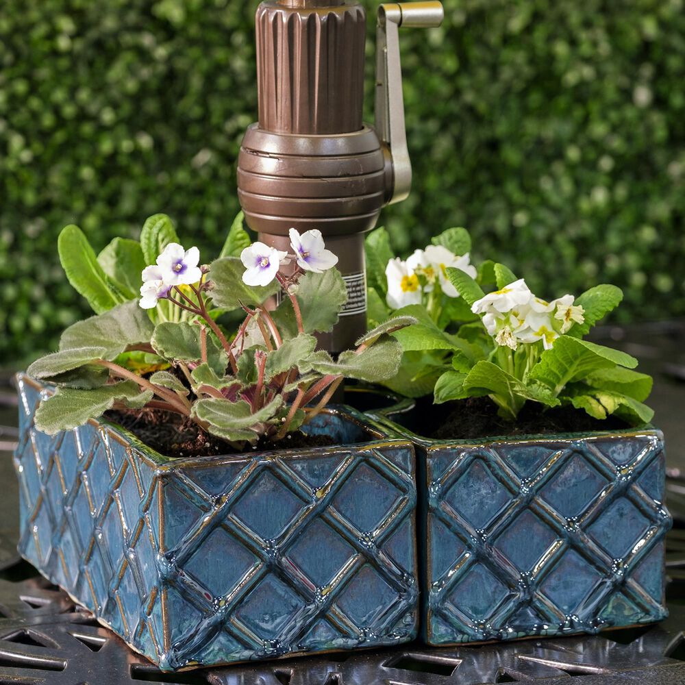 Alfresco Home Trellis Square Umbrella Patio Planter in Atlantis Blue &#40;Set of 2&#41;, , large