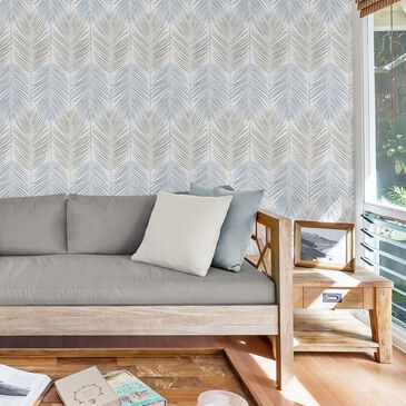 NextWall Two Tone Palm 216" x 20.5" Peel and Stick Wallpaper in Blue Mist and Daydream Grey, , large