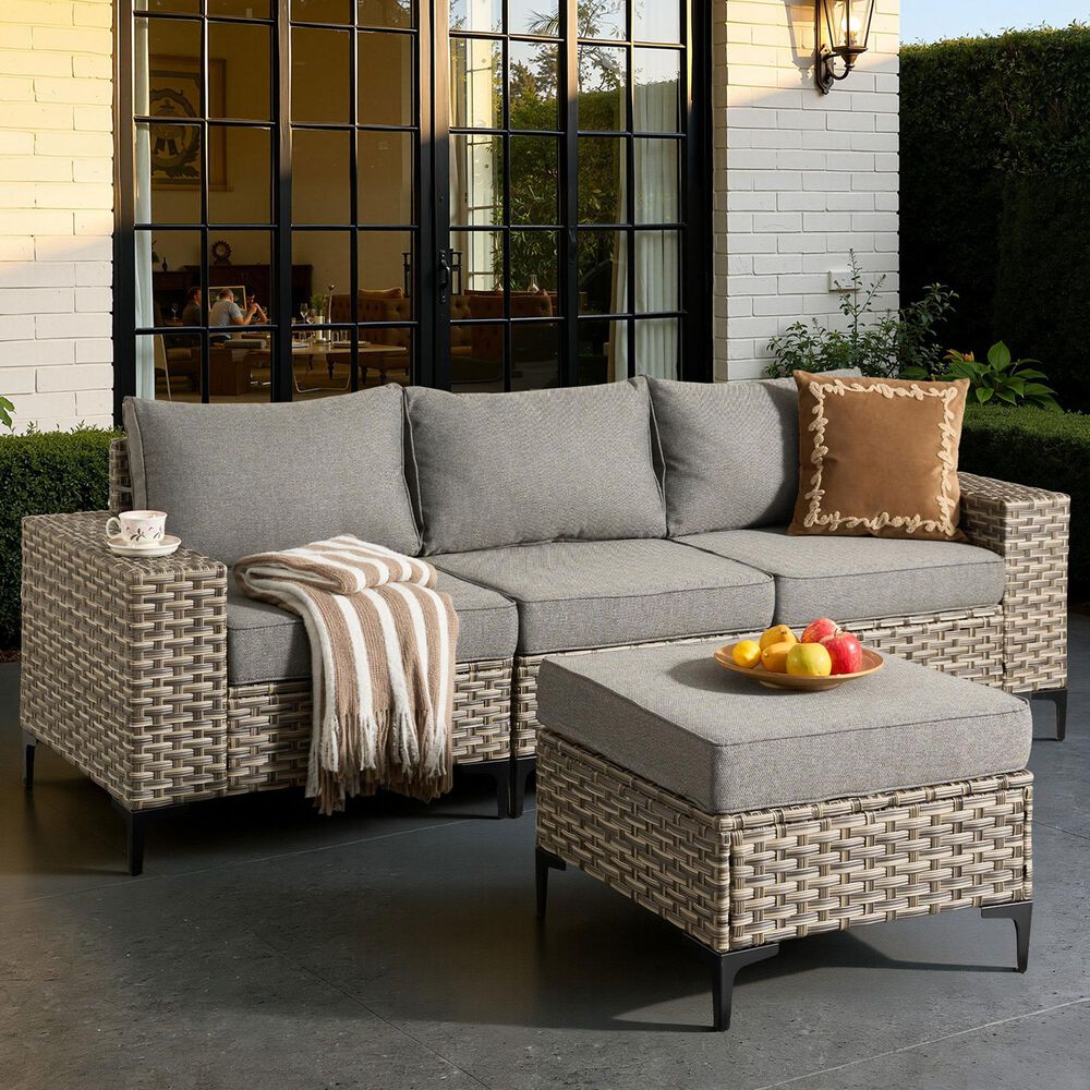HOMLUX 4-Piece Patio Modular Sofa and Ottoman Set in Dark Gray, , large