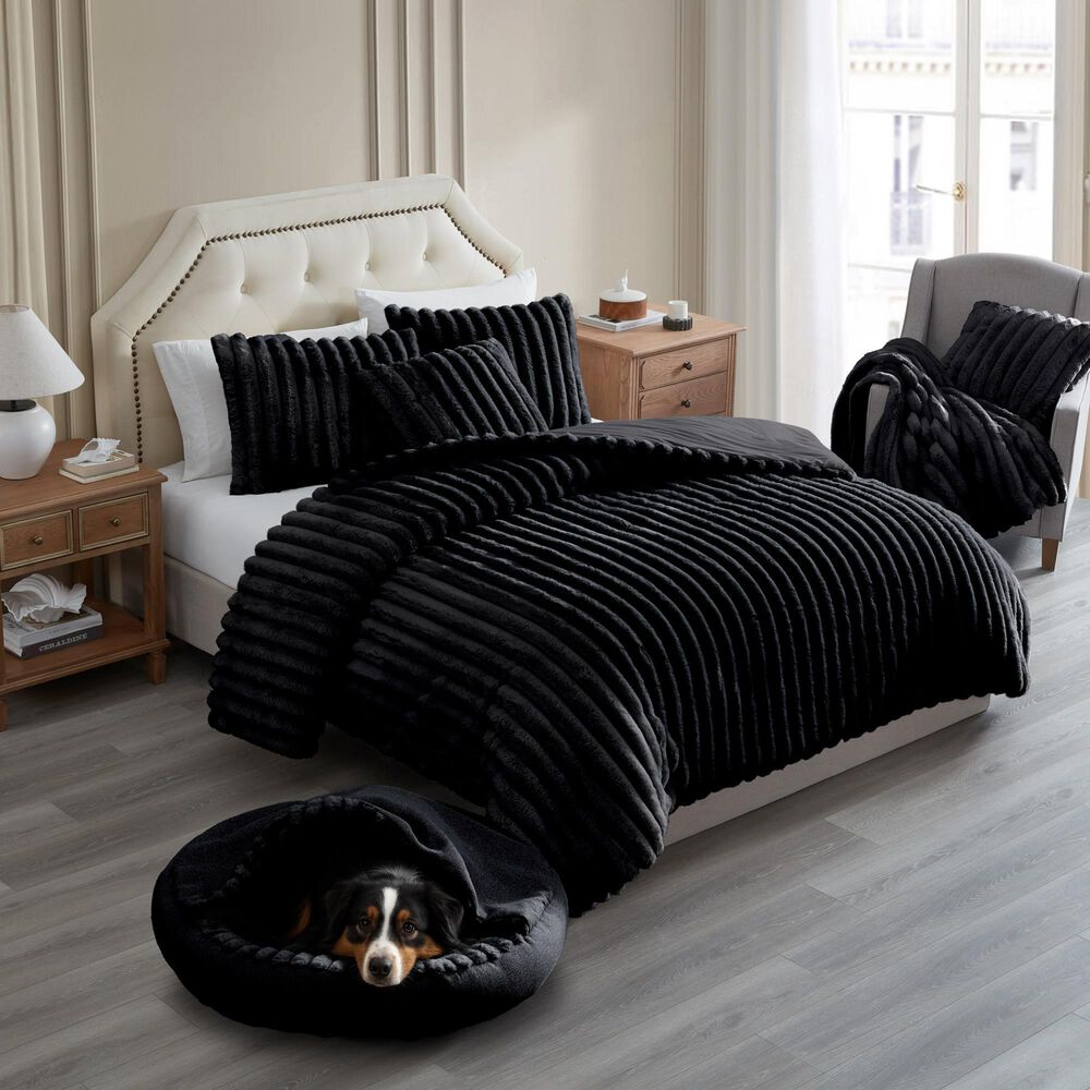 Hallmart Collectibles Hooded Large Round Cuddler Pet Bed in Black, , large