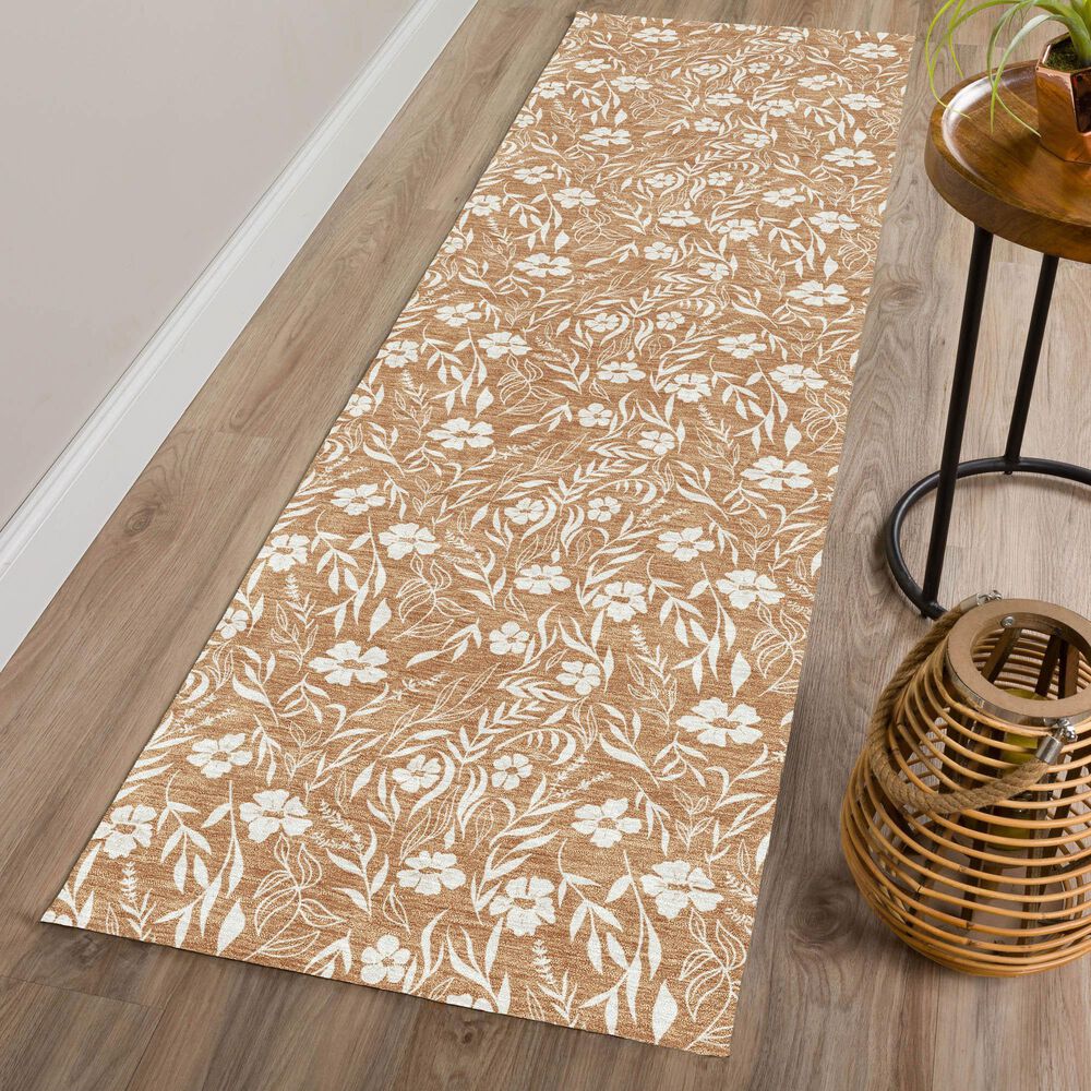 Dalyn Rug Company Soft Essentials Floral Copper 2'3" x 7'6" Indoor/Outdoor Runner, , large