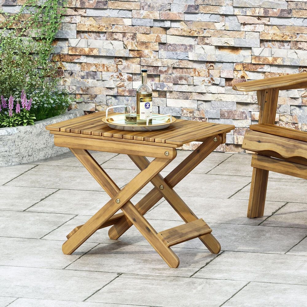 Hearth and Haven Folding Patio Side Table in Natural, , large