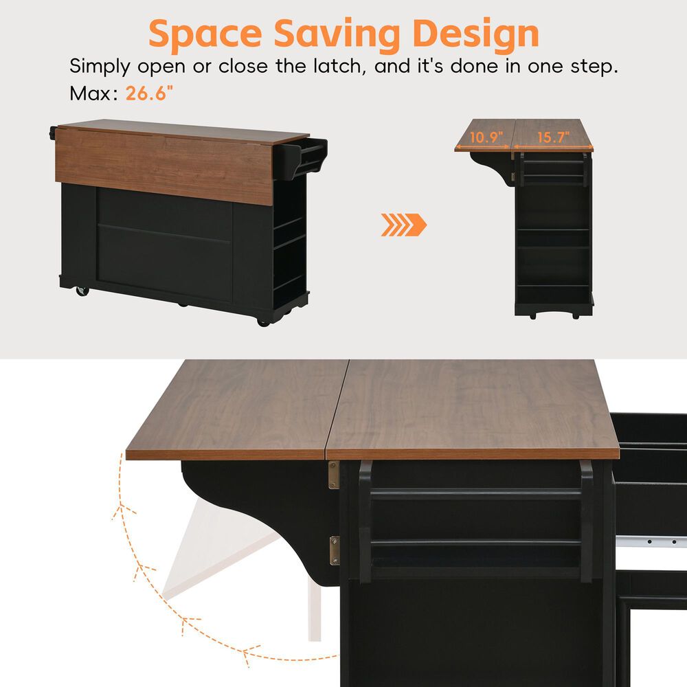 HOMLUX 54" Mobile Kitchen Island with Glass Door Storage in Walnut and Black, , large