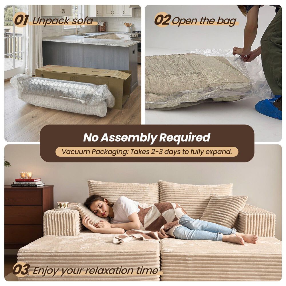 HOMLUX Sectional Sofa, with High-Density Foam and Comfortable Seating in Beige, , large