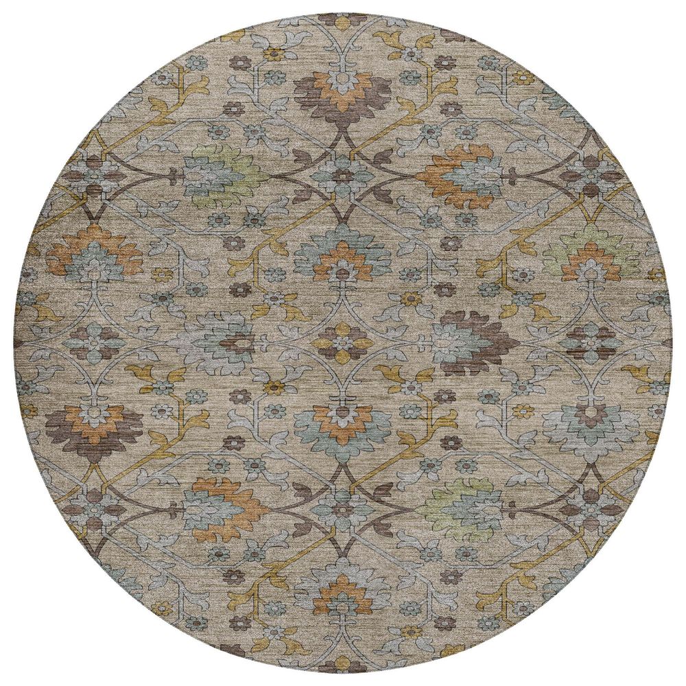 Dalyn Rug Company Silk Road Flax, Beige, Copper, Denim, Aloe and Gold 8" Round Area Rug, , large