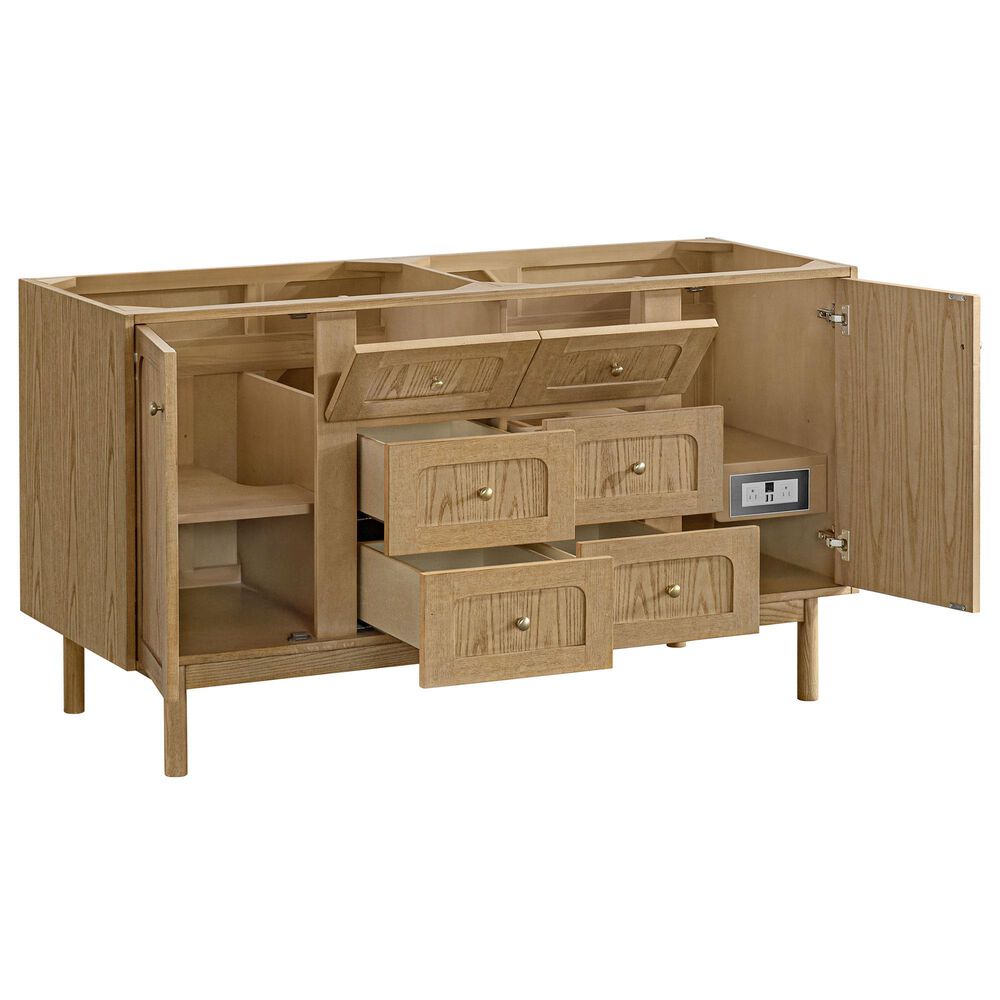 James Martin Vanities Laurent 60&quot; Double Bathroom Vanity in Light Natural Oak with 3 cm Parisien Bleu Quartz Top and Rectangular Sinks, , large