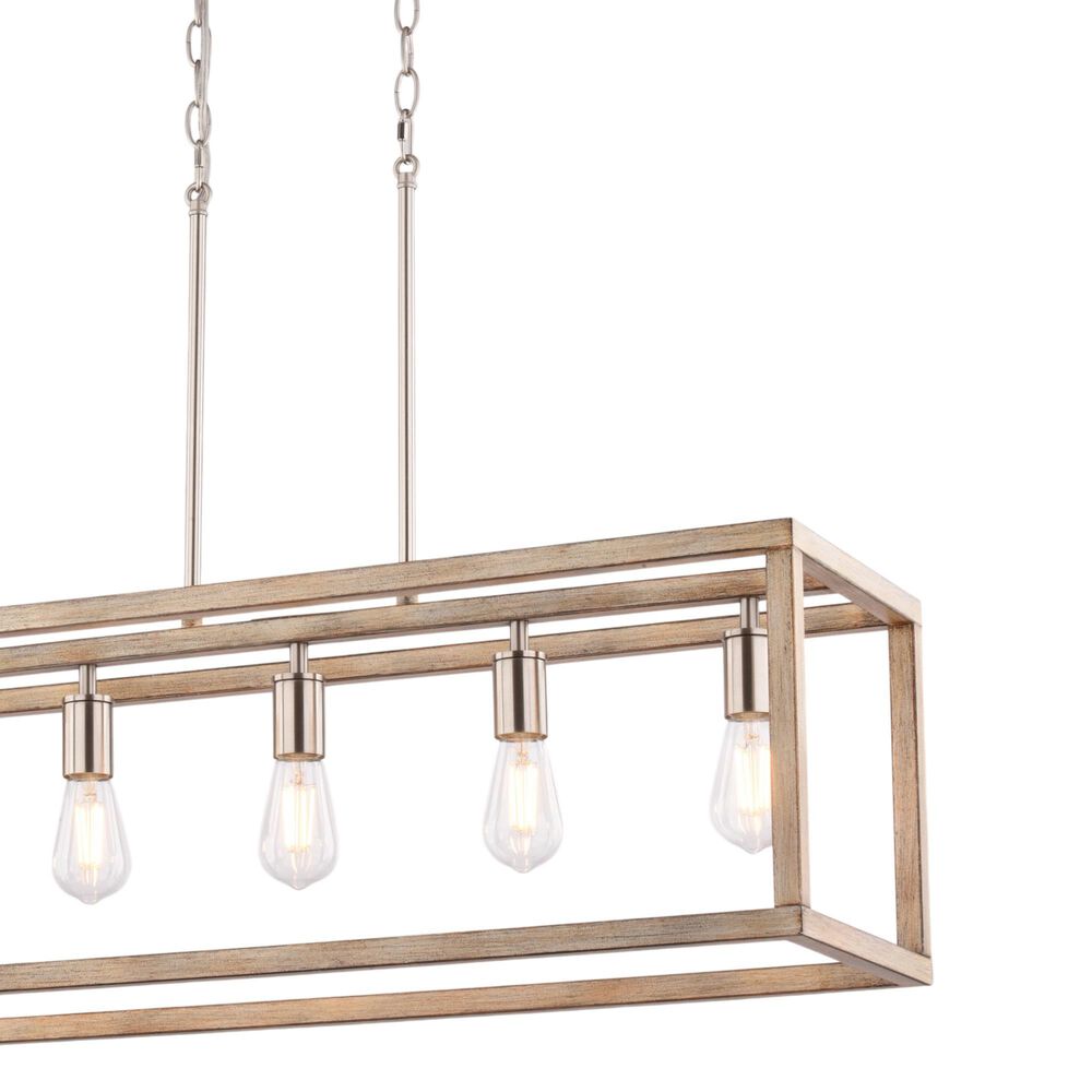 Vaxcel Pratt 5-Light Linear Chandelier in Satin Nickel and Light Oak, , large