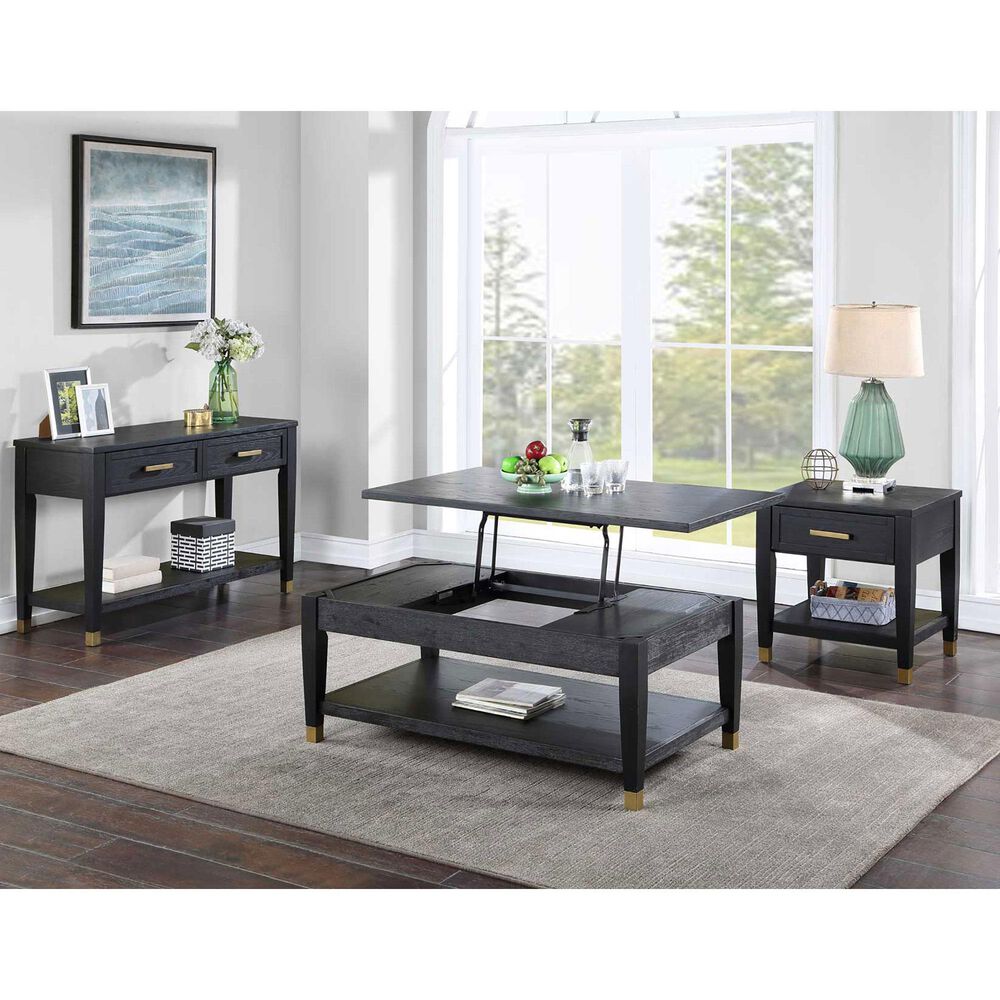 Steve Silver Yves 1-Drawer End Table in Rubbed Charcoal and Brushed Brass, , large