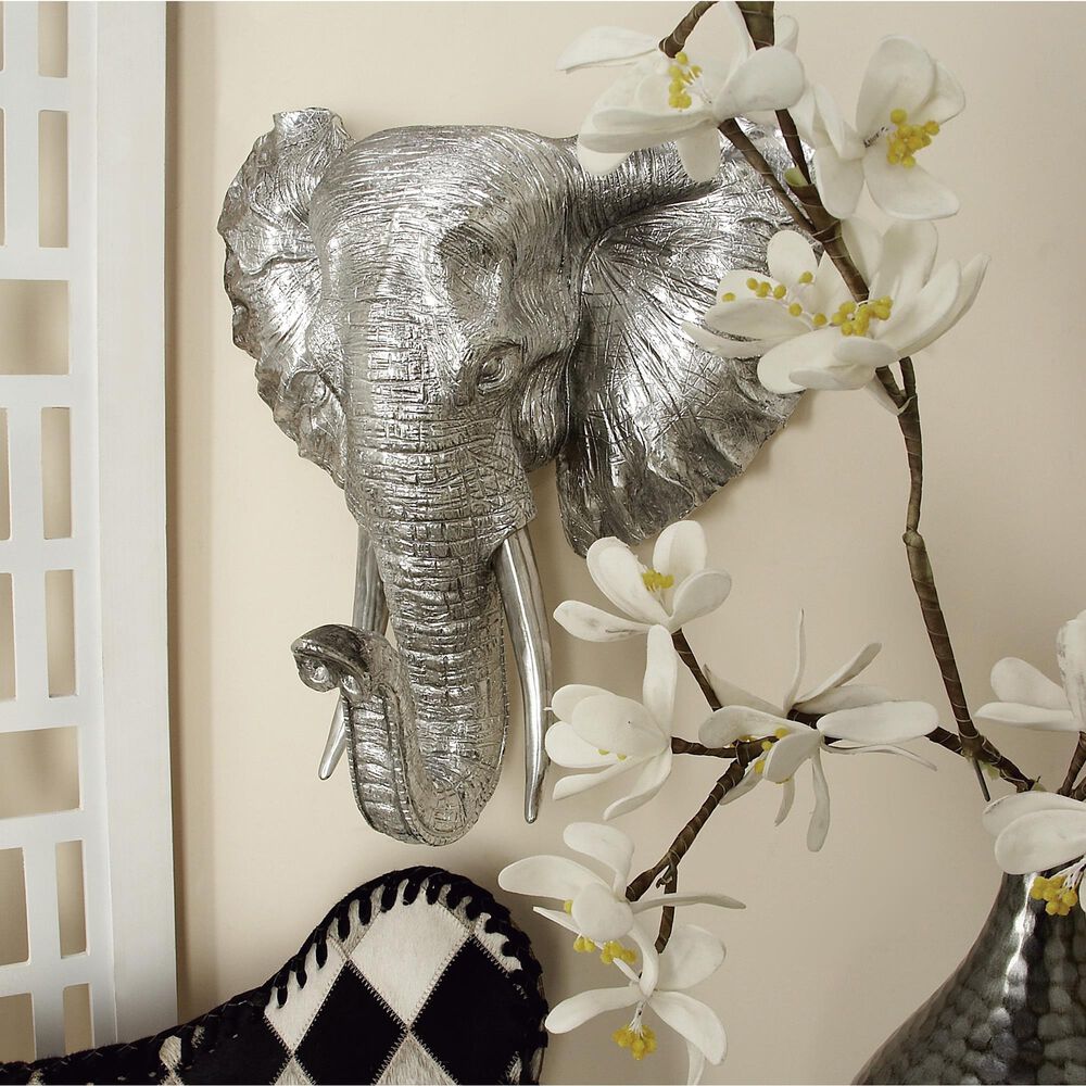 Maple and Jade 16" x 16" Eclectic Elephant Head Wall Decor in Silver, , large