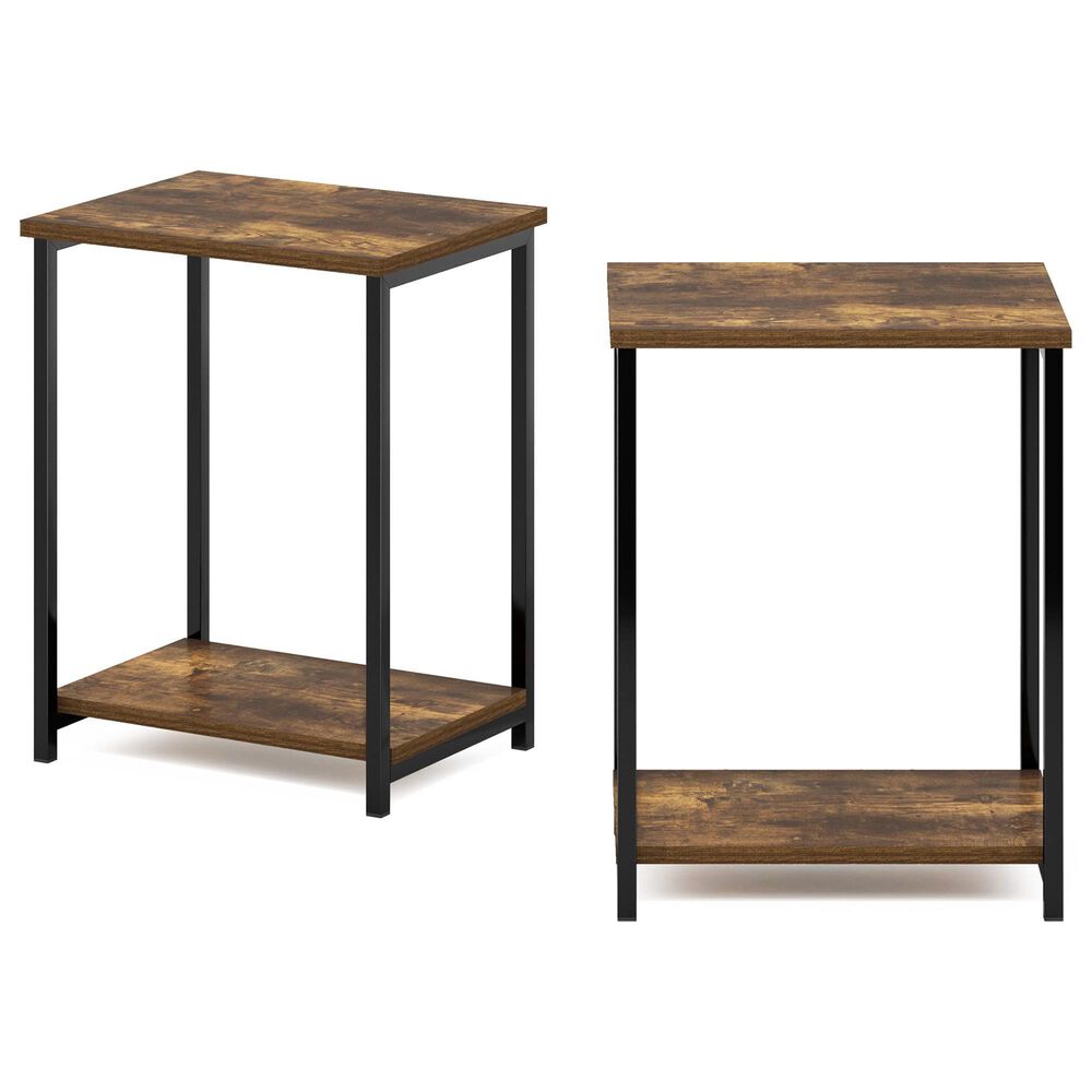 HOMLUX 2-Tier Metal Frame End Table with Open Shelf in Amber Pine and Black (Set of 2), , large