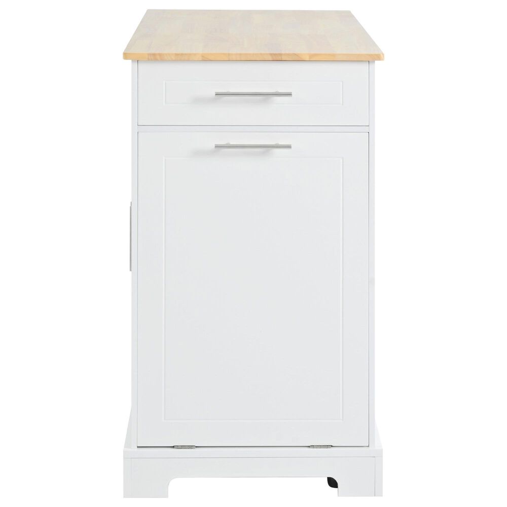 HOMLUX 47" Fluted Kitchen Island with Trash Can Storage Cabinet in White and Natural, , large
