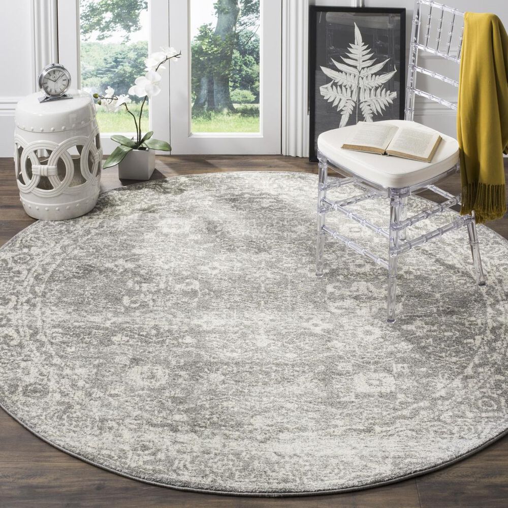 Safavieh Evoke EVK270S-5R 5&#39;1&quot; Round Grey/Ivory Area Rug, , large