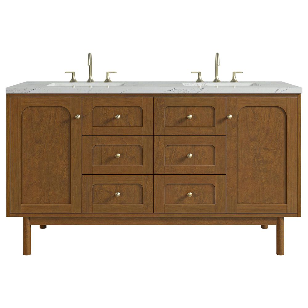 James Martin Laurent 60" Double Bathroom Vanity in Honey Oak with 3 cm Ethereal Noctis Silestone Top and Rectangular Sinks, , large