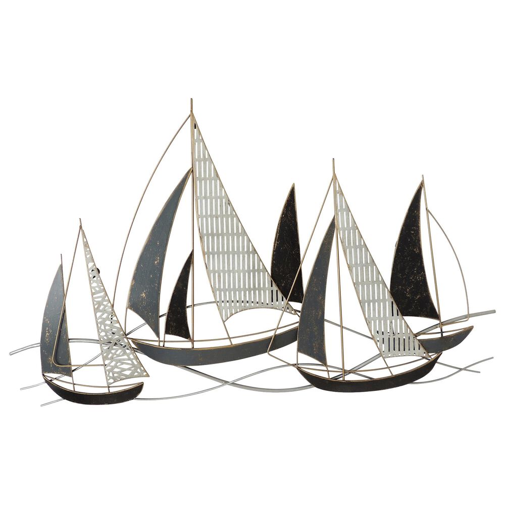 Sagebrook Home 22" x 36" Metal Boat Wall Decor in Black, Gray and Gold, , large