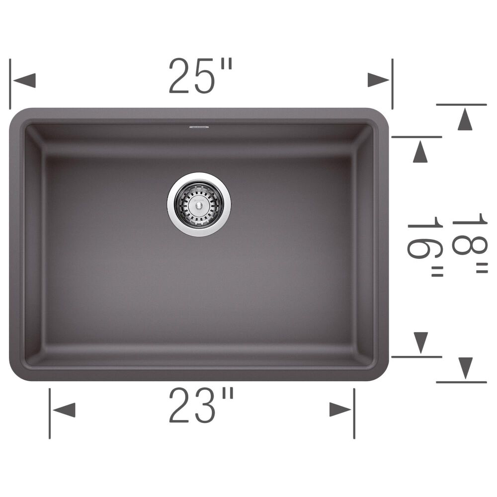 Blanco Precis 25&quot; ADA Single Bowl Kitchen Sink in Cinder, , large