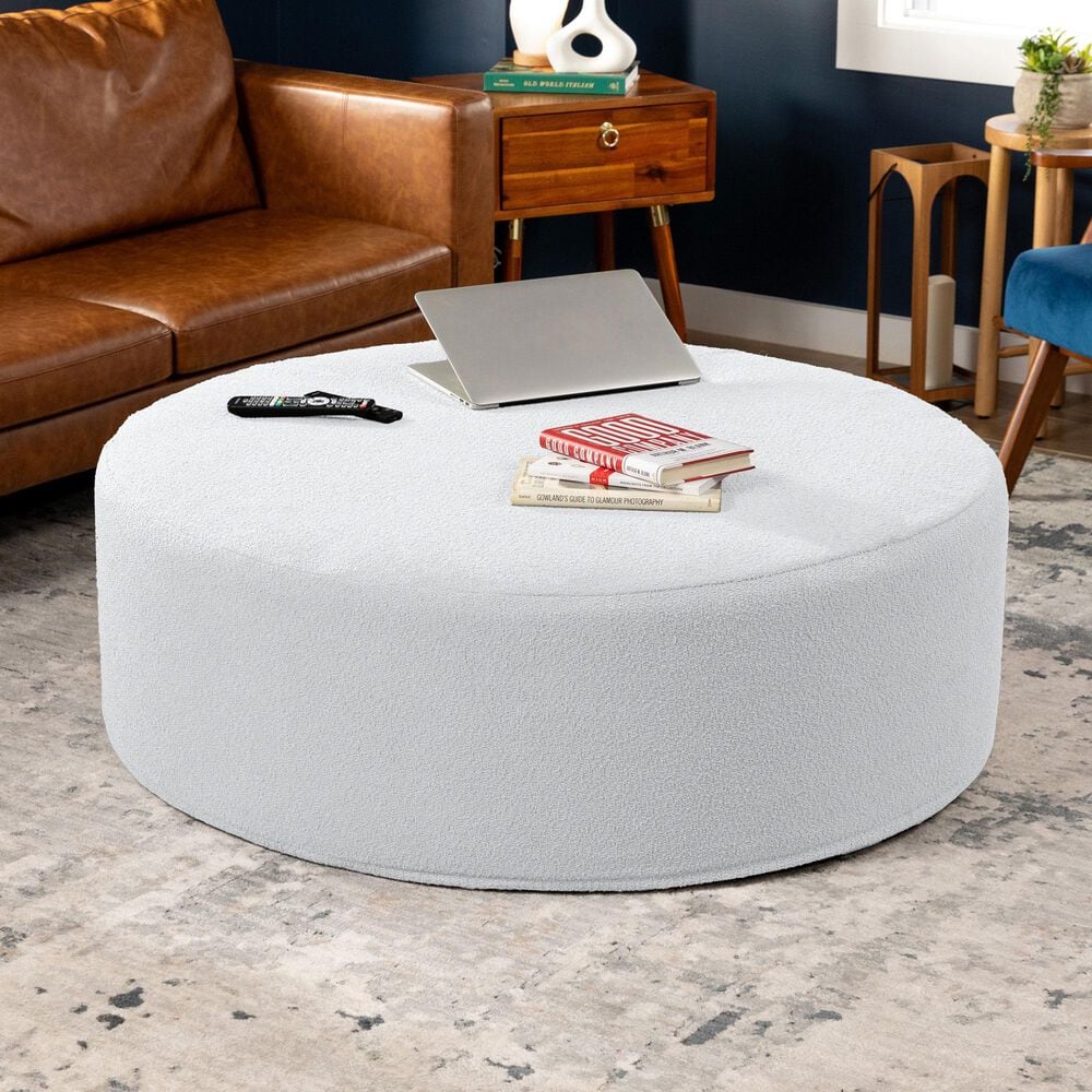 Jaxx Candler Round Ottoman in White, , large
