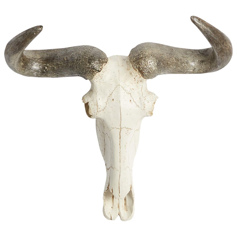 Maple and Jade 12&quot; x 16&quot; Farmhouse Cow Skull Wall Decor in White and Brown, , large