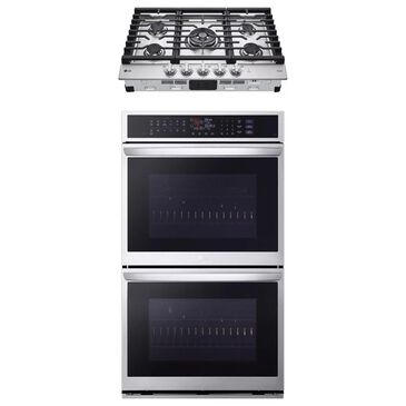 LG 2-Piece Kitchen Package with 9.4 Cu. Ft. Double Wall Oven and 30" Gas Cooktop in Print Proof Stainless Steel, , large