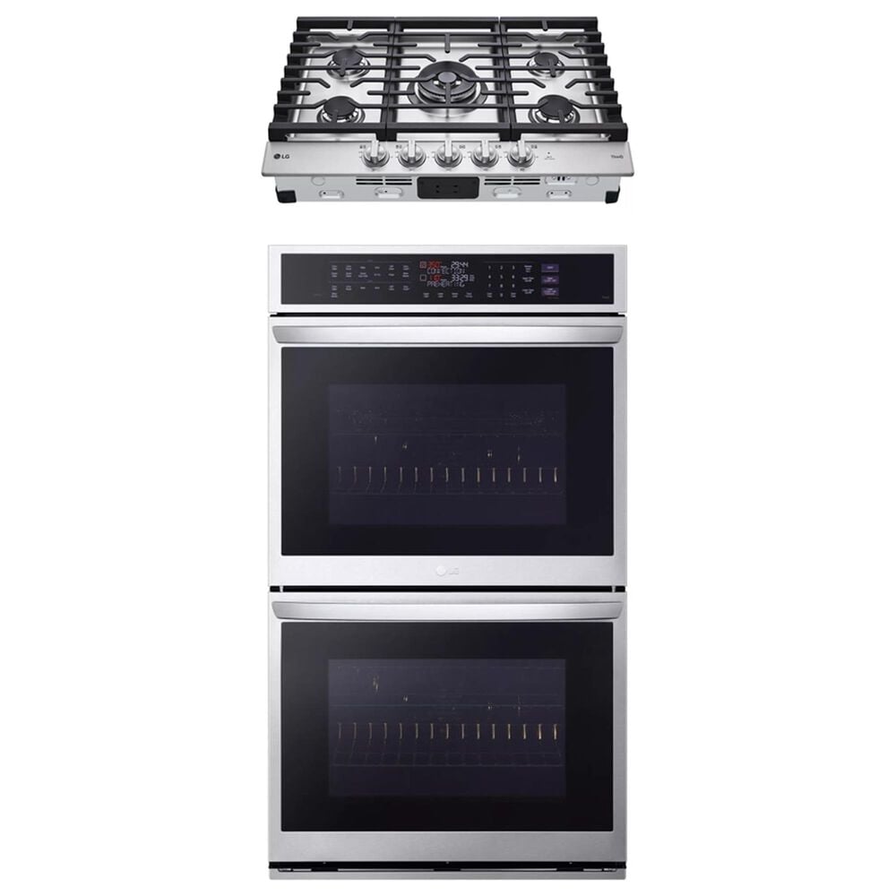 LG 2-Piece Kitchen Package with 9.4 Cu. Ft. Double Wall Oven and 30" Gas Cooktop in Print Proof Stainless Steel, , large