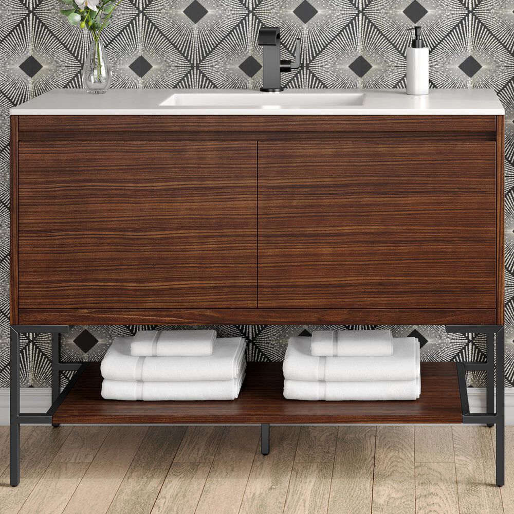 James Martin Vanities Mantova 47.3&quot; Single Vanity in Glossy White and Brushed Nickel with 3 cm Glossy White Composite Stone Top and Rectangular Sink, , large