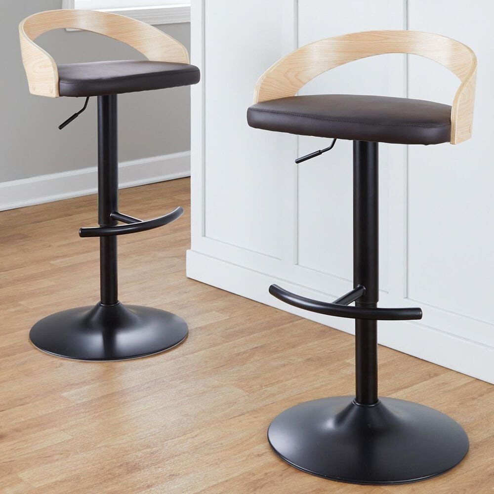 LumiSource Grotto Contemporary Adjustable Barstool with Swivel in Black Metal, , large