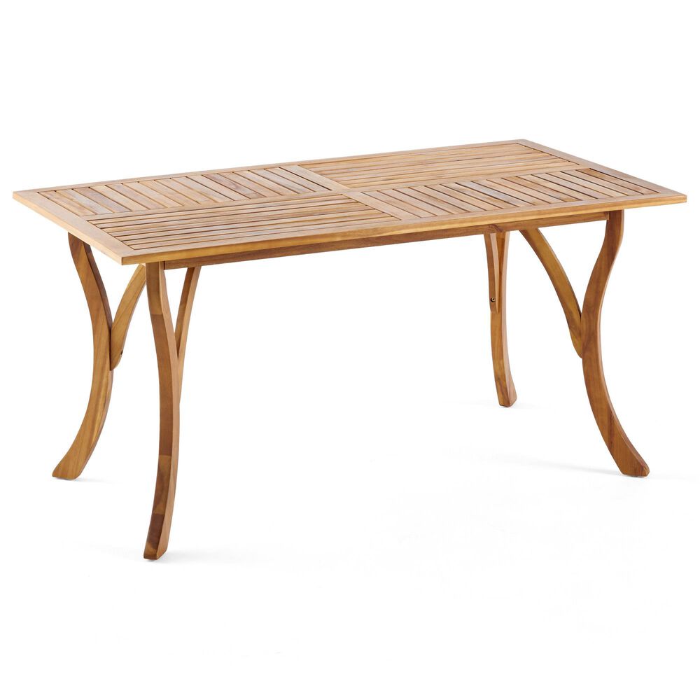 Hearth and Haven Outdoor 59 Inch Rectangular Solid Wood Table Dining Table in Teak, , large
