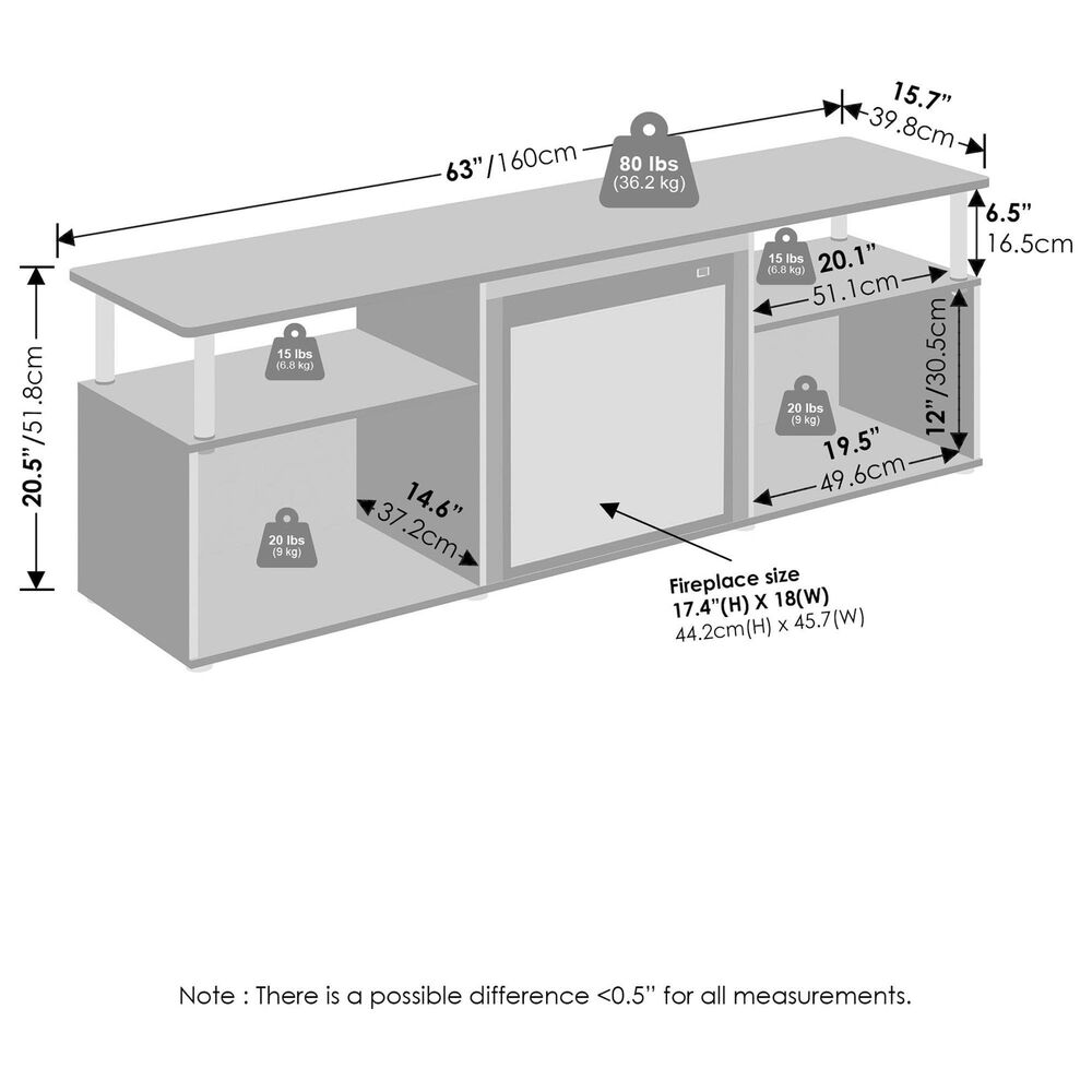 HOMLUX 64" TV Stand with No Heat Electric Fireplace in Americano and Stainless Steel, , large