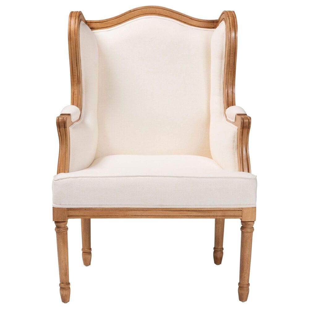 Baxton Studio Rachana Accent Chair with Honey Oak Frame in Beige, , large