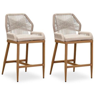 HOMLUX Outdoor Counter Stool with Teak Frame in Grey and Beige (Set of 2), , large
