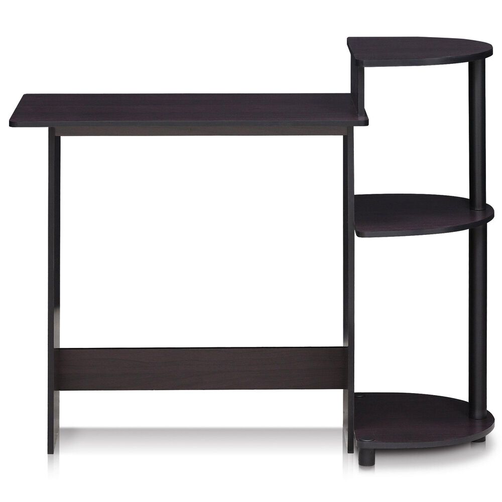 HOMLUX Compact Computer Desk with 3 Side Storage Shelves in Dark Walnut, , large