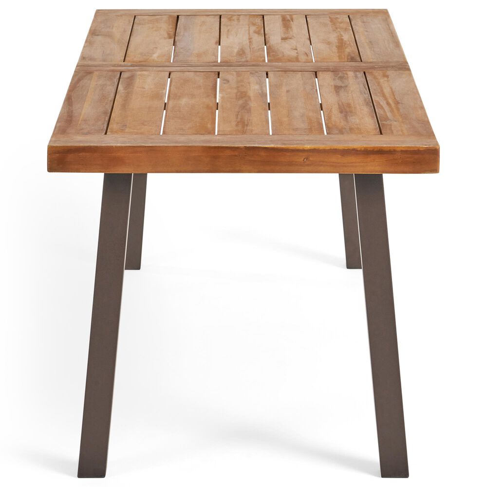 Hearth and Haven Della Outdoor Dining Table with Slatted Wood Top and Iron Frame in Teak, , large