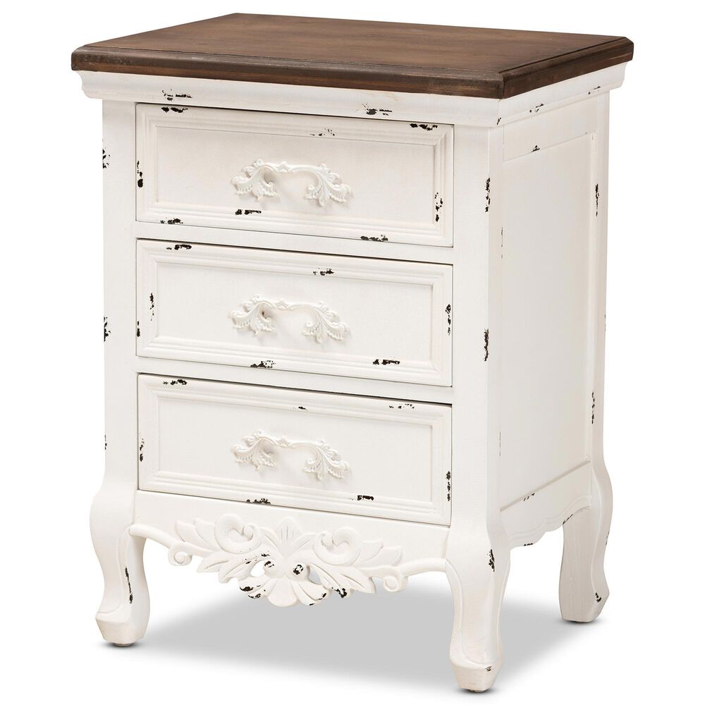 Baxton Studio Levron 3-Drawer End Table in Walnut Brown and Antique White, , large