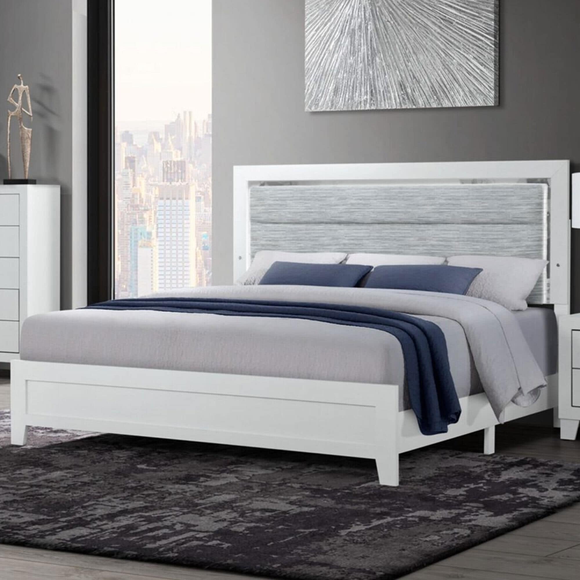 Global Furniture USA Luccia Queen Bed with LED in White