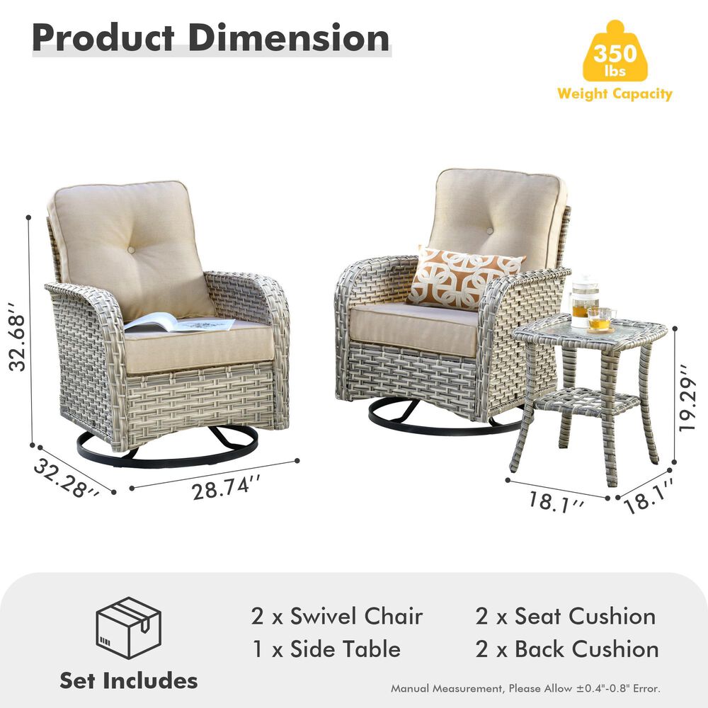 HOMLUX 3-Piece Patio Conversation Set with Side Table in Beige, , large