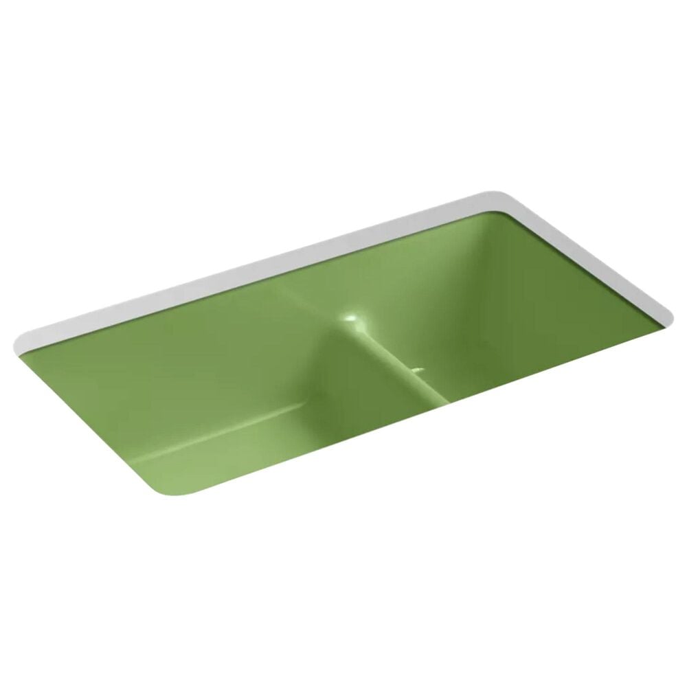 Kohler Iron-Tones Smart Divide 33" Top-Undermount Double Bowl Kitchen Sink in Fresh Green, , large