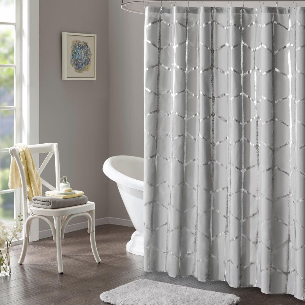 Hampton Park Raina 72" Shower Curtain in Grey and Silver, , large