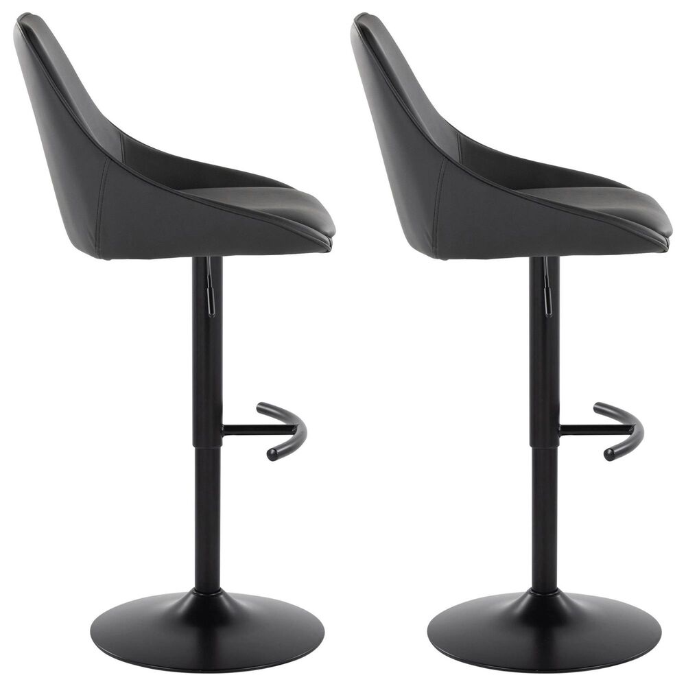 LumiSource Diana Adjustable Barstool with Black Faux Leather Upholstery in Black (Set of 2), , large