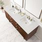 James Martin Vanities Amberly 72" Double Bathroom Vanity in Mid-Century Walnut with Single Hole 3 cm White Zeus Quartz Top and Rectangular Sinks, , large