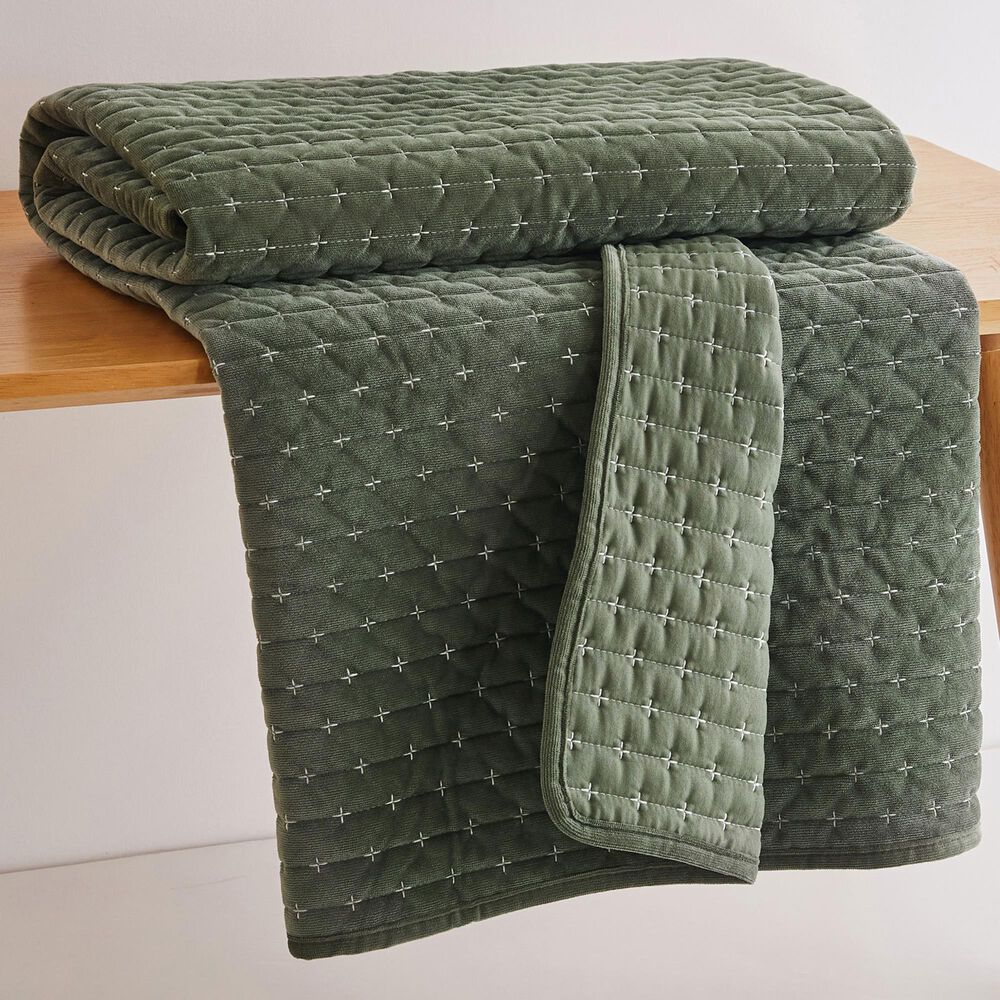 Levtex Velvet Stitch 50" x 60" Quilted Throw in Green, , large