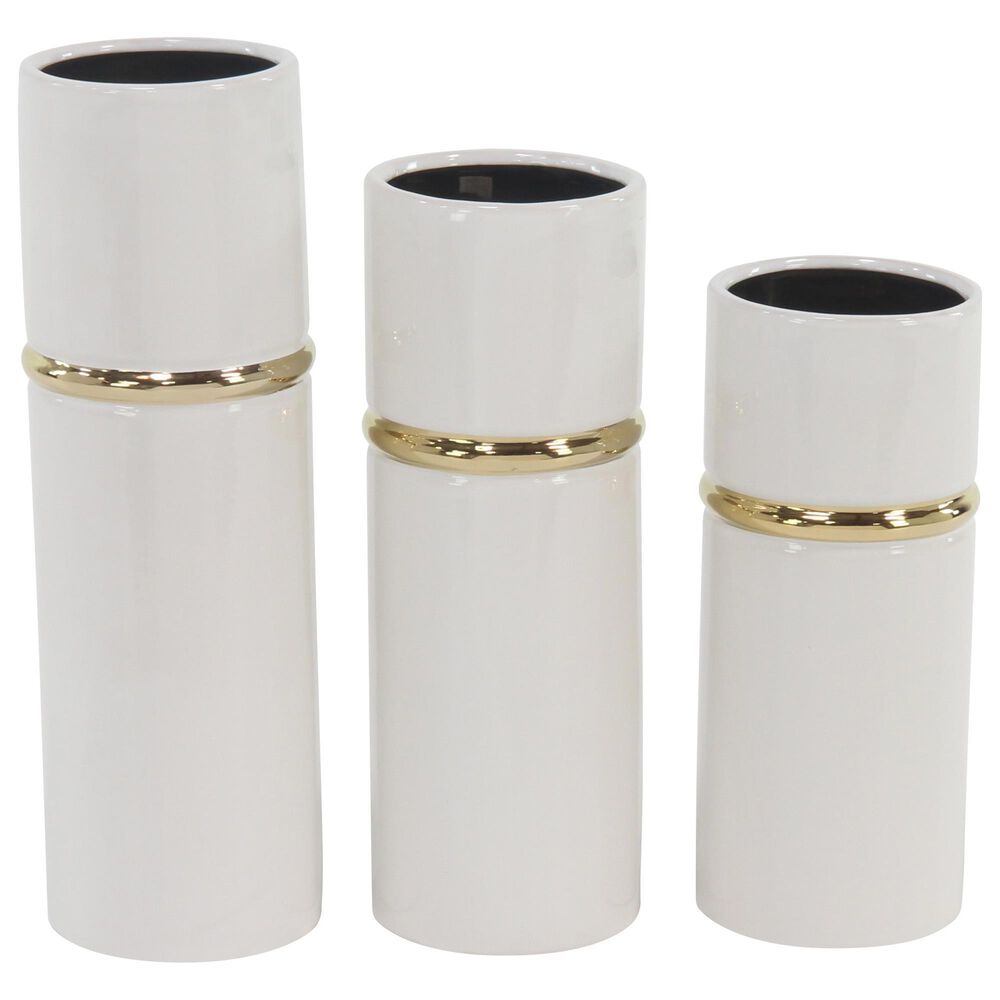 Maple and Jade Glam Vase with Equator Belt in White and Gold (Set of 3), , large